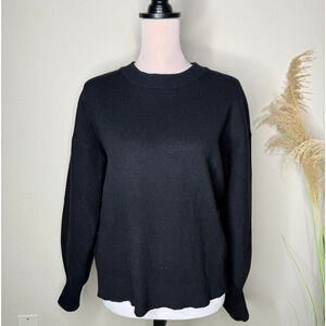 Isalis Women's Crewneck Long Sleeves Ribbed Hem Pullover Sweater Black Size S